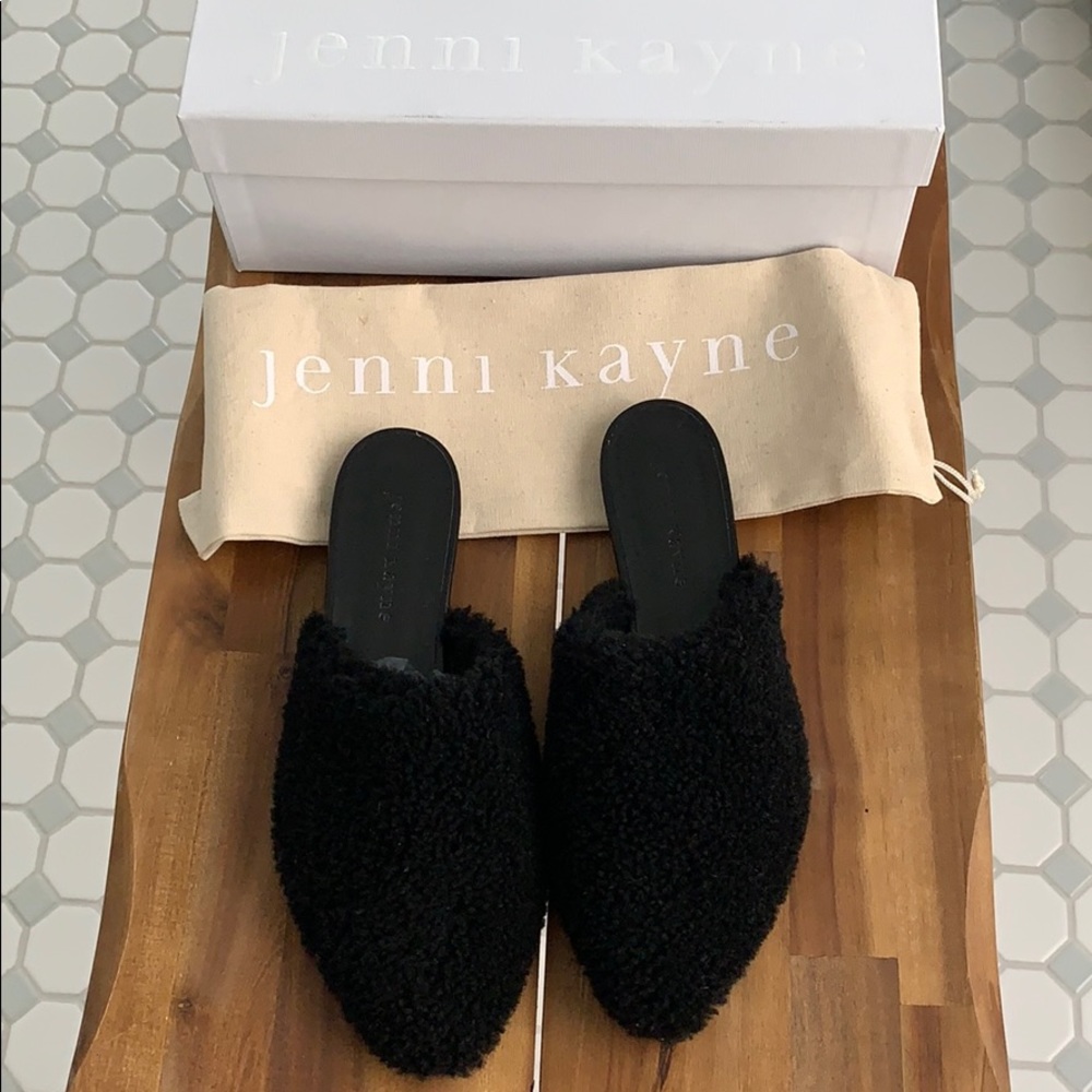 Jenni Kayne Shearling Mule Slide Black 37 7 NIB